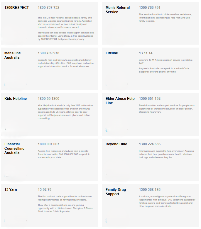 list of hotlines in Aus to call